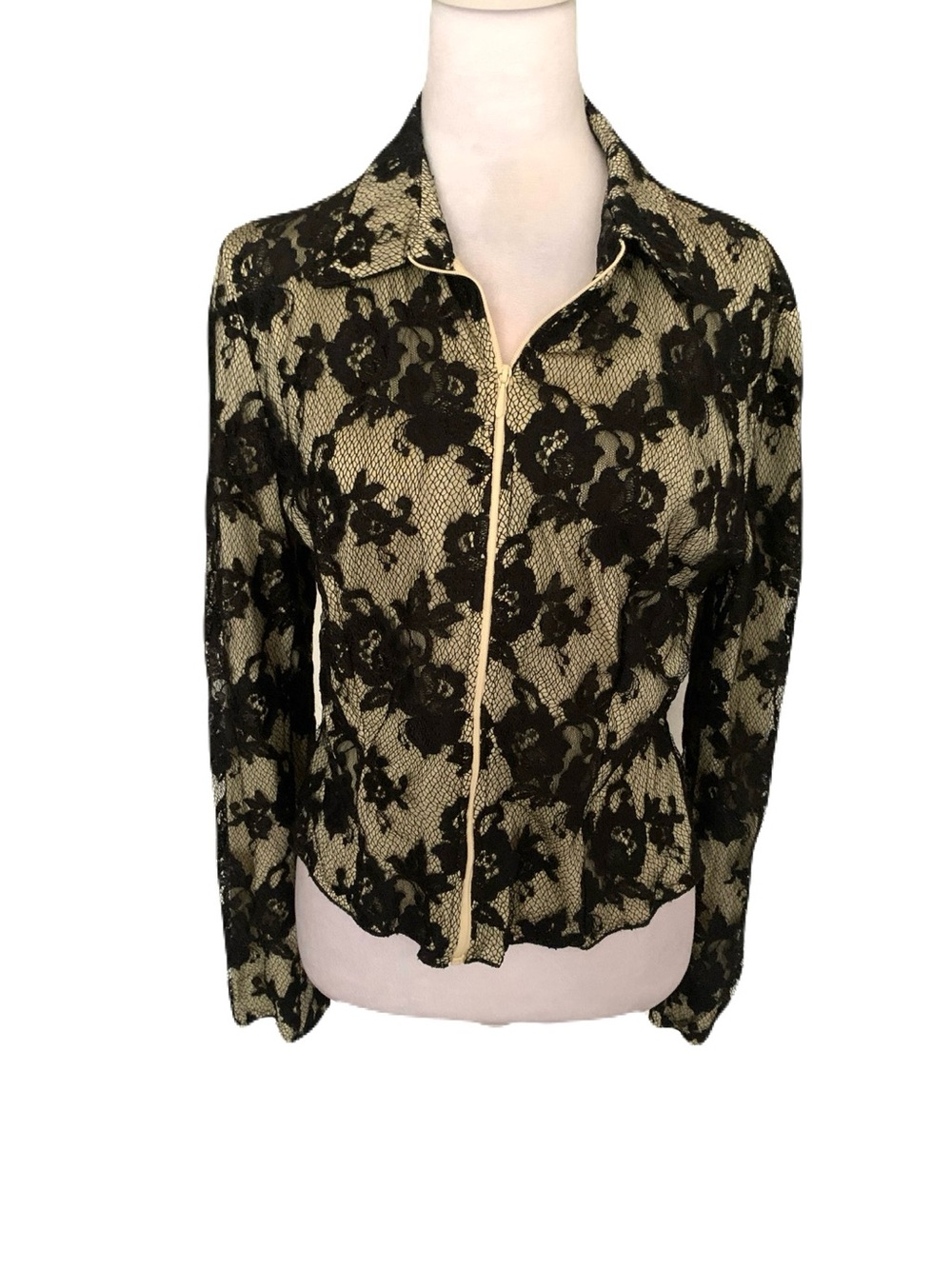 Vintage Trixi Schober Size 38/Medium Black Lace Overlay Jacket Nude Underlay